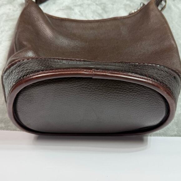 Vintage Brighton Bucket Crossbody‎ Shoulder Bag Brown Crocodile Embossed Trim - Picture 2 of 16